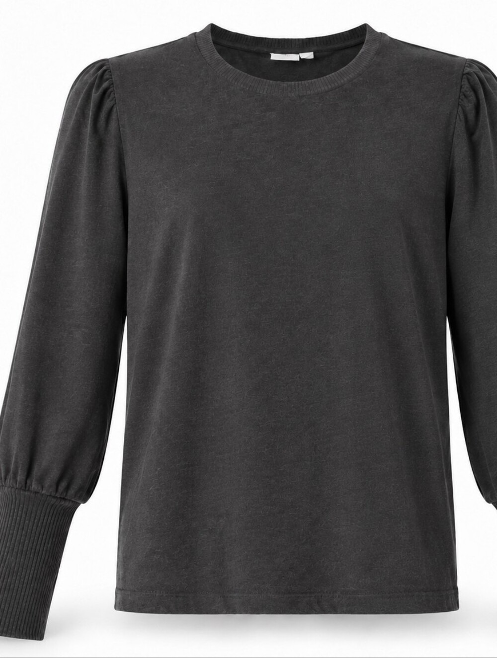GAP black puff-sleeve top, size Medium, with stylish ribbed cuffs and a
